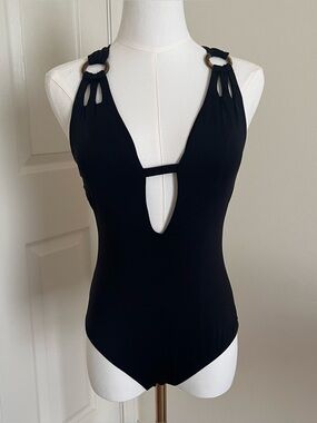BECCA by Rebecca Virtue Black One Piece Swimsuit Womens Size M Goth Summer